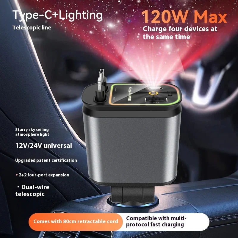 Four-in-one 120W Starry Sky Car Charger